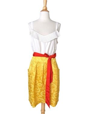 MOULINETTE SOEURS Fields of Gold Silk Linen Dress Anthropologie Jacquard Size 14